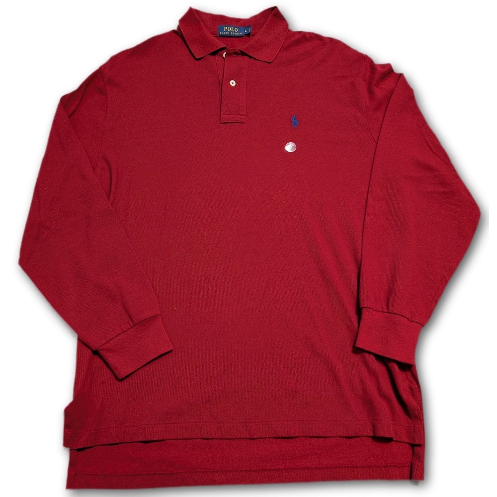 Polo Ralph Lauren Mens Red L Pony Long Sleeve Pique Classic Shirt